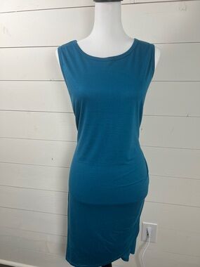 BTFBM Women Peacock Blue side ruched midi dress